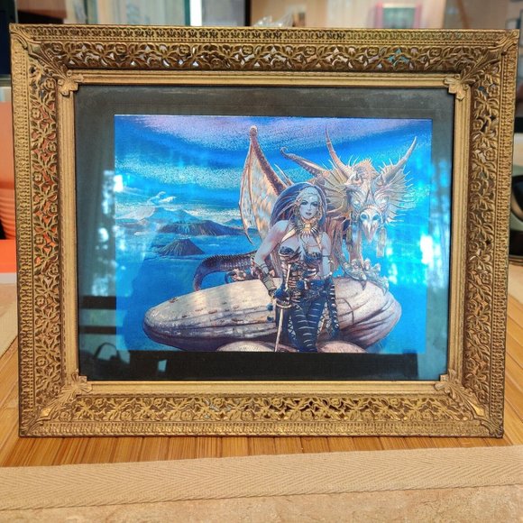 Vintage Chris Achilleos Fantasy Dragon Queen Dufex Print 2000 Vivid Foil Framed - Picture 3 of 13